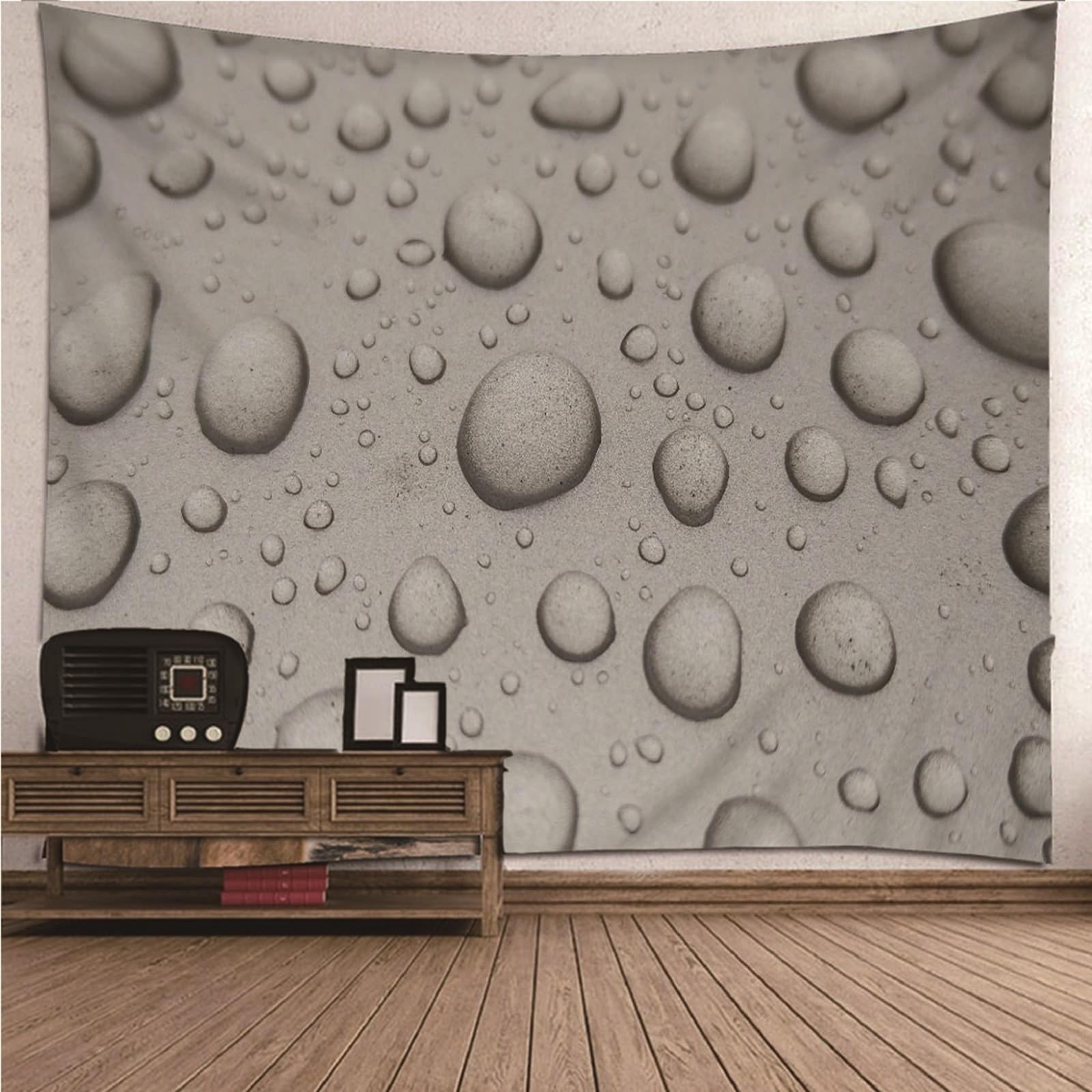 Wycian - Tela grande para pared, tapiz, color gris, diseño de gotas de agua, microfibras, para dormitorio, sala de estar, oficina, apartamento, 240 x 220 cm (Ancho x Alto)