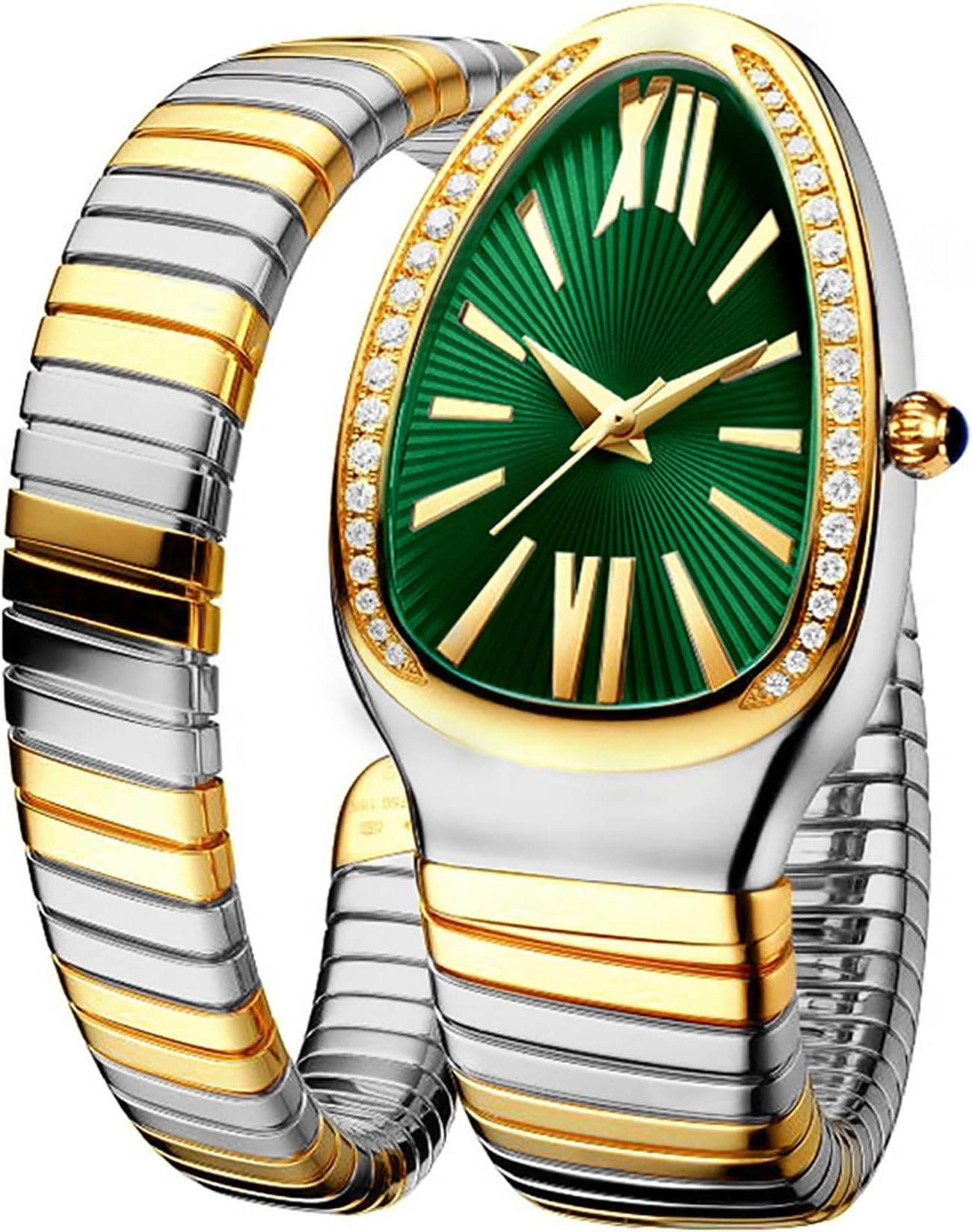 Women's Watch Snake Watch Snake Head Bracelet Stainless Steel with Diamonds Snake Watch