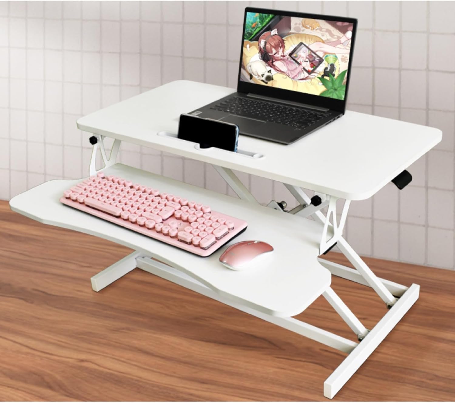 32" Height Adjustable Standing Desk Sit To Stand Converter with Wide Keyboard Tray for Home Office, Stand Up Desk Dual Monitor Riser Workstation with Spacious Tabletop for Laptops/Small Space (White)