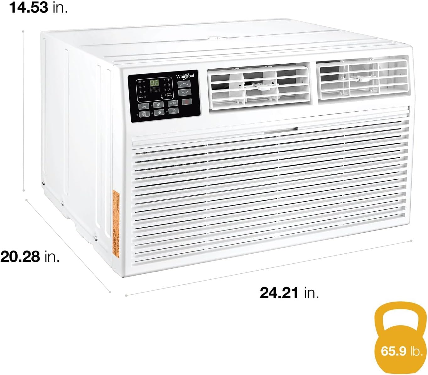 Whirlpool 10,000 BTU 230V Through-the-Wall Air Conditioner with Supplemental Heat, Dehumidifier and Remote, Wall AC Unit for Apartment, Living Room and Medium Rooms up to 450 Square Feet in White
