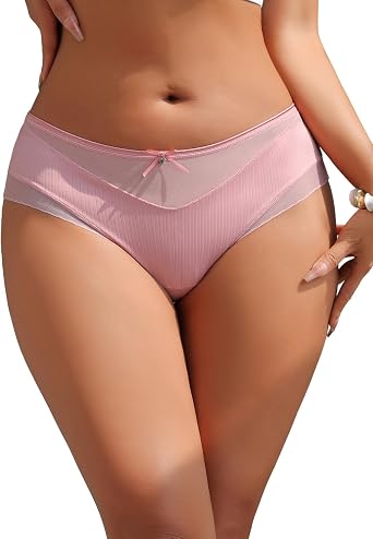 Womens Cotton Underwear Cheeky Bikini Panties with Bow Sexy Mesh Briefs Soft Stretch Underwear for Ladies S-2XL