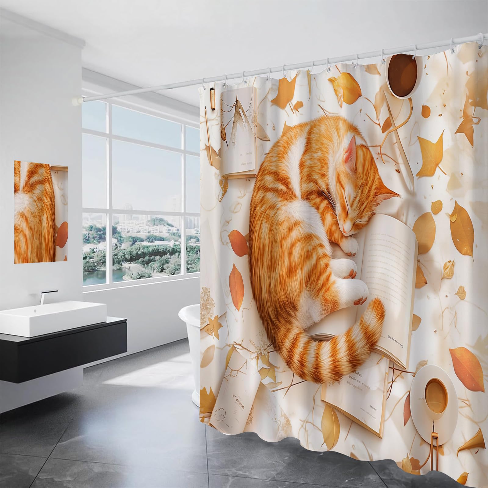 Rideau de douche original lavable 240 x 200 cm avec motif chat mignon