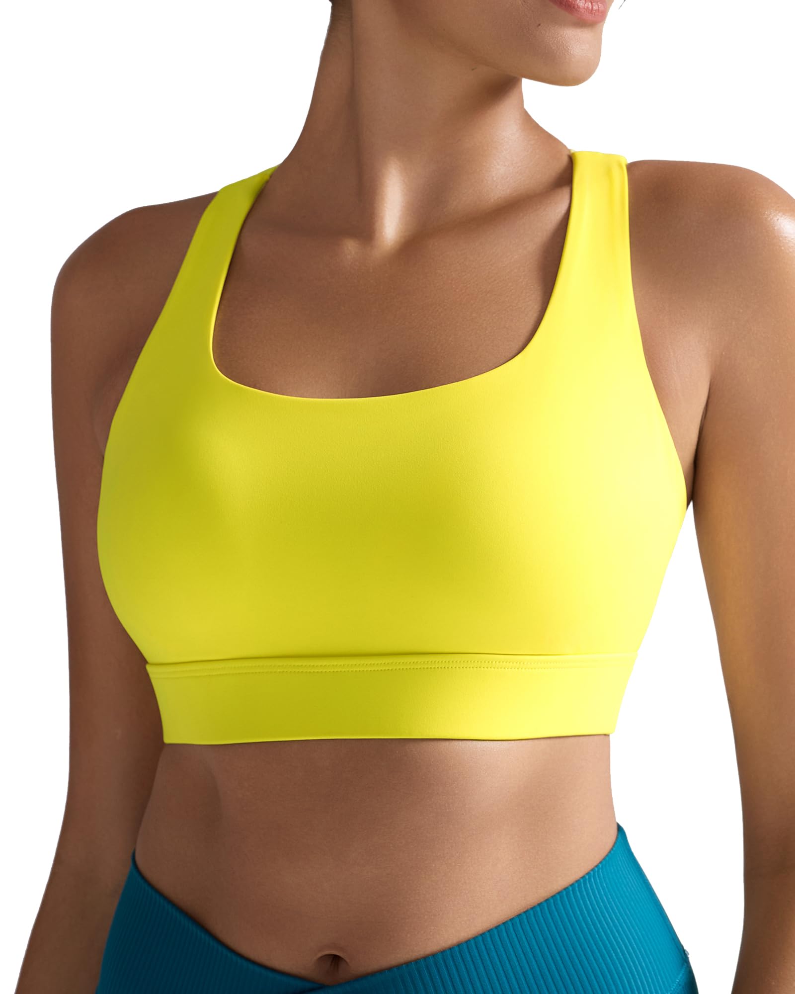 RUNNING GIRL High Impact Sports Bras for Women - Scoop Neck Strappy Sports Bra High Support Moulded Cup Workout Bra