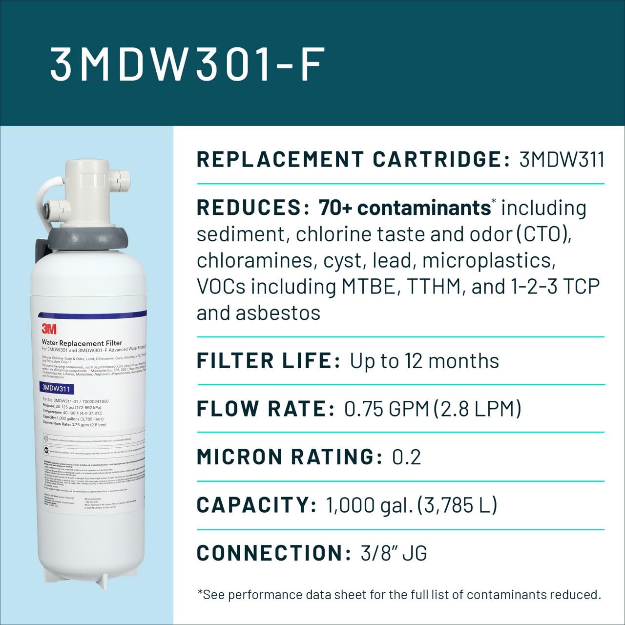 Aqua-Pure 3MDW301 - Sistema de filtro de agua dedicado para debajo del fregadero, para plomo, COV, microplásticos, quistes, mal sabor y olor, amianto, reducción de MTBE y TTHM, incluye grifo