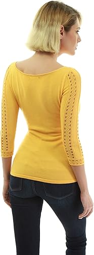 Miniatura 3 de AmélieBoutik Suéter de punto de manga 34 con ojales y cuello barco para mujer