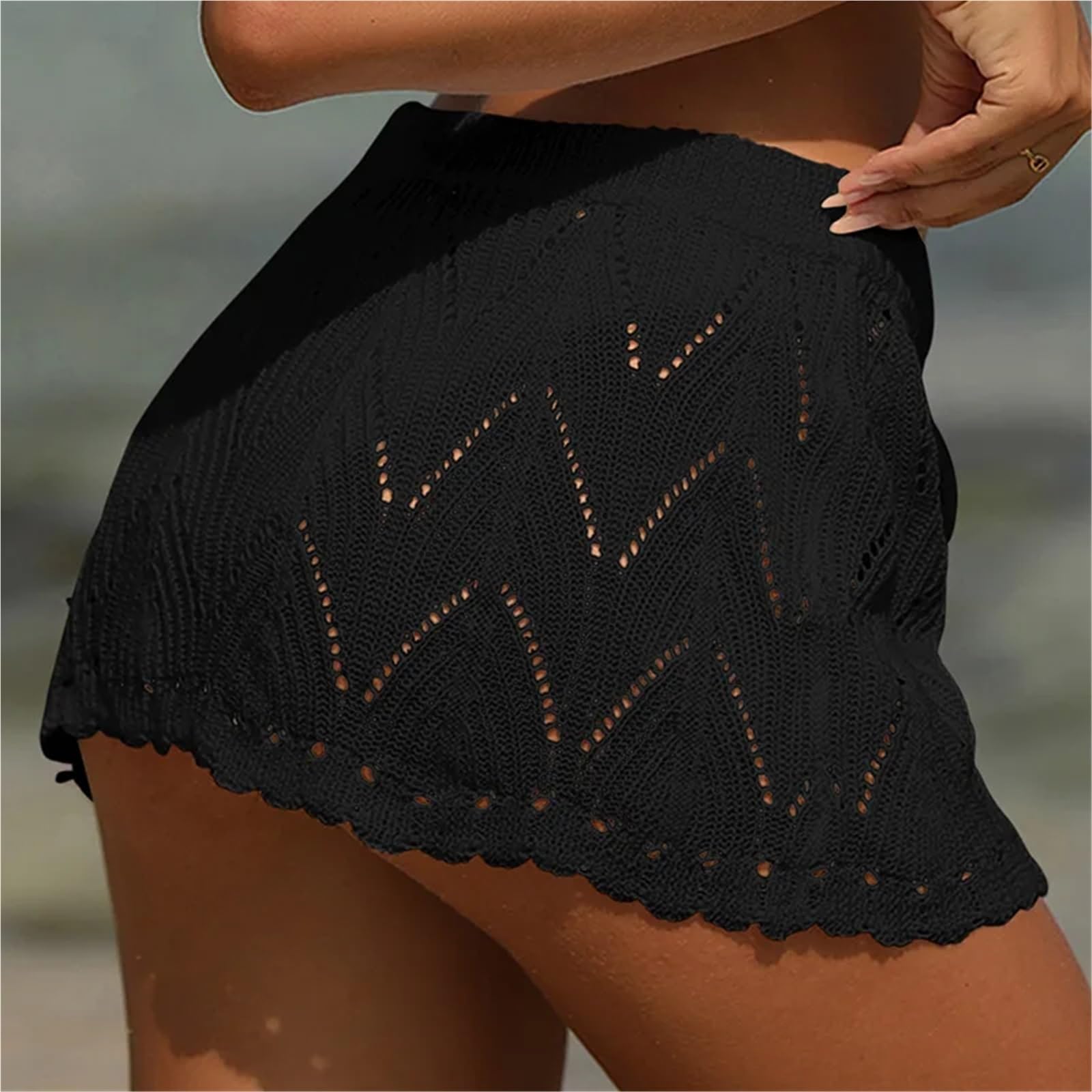 Damen Strand Bikini Cover Up Röcke Sommer Häkeln Kordelzug Hohe Taille Strickröcke Beachwear for Meer Für Urlaub