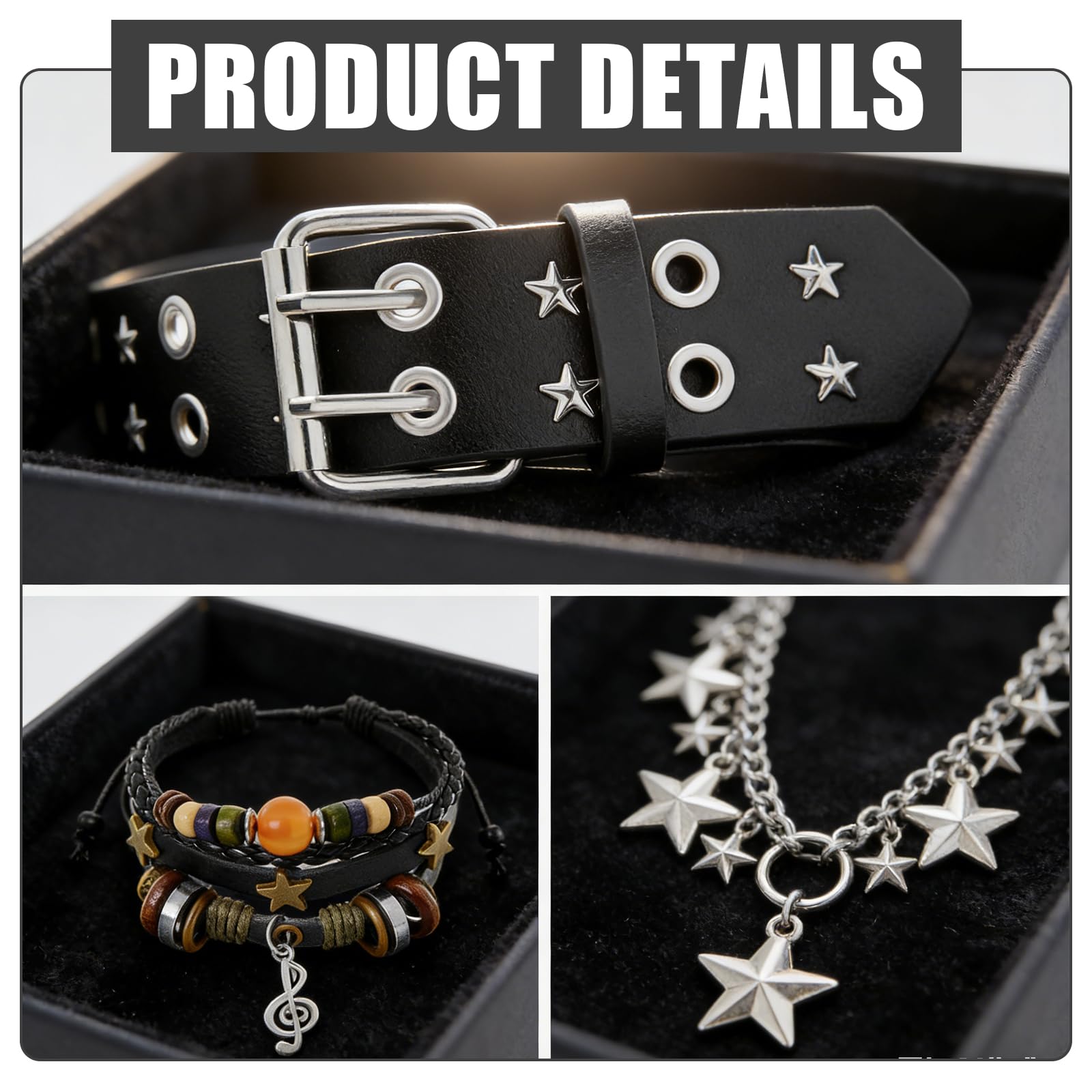 Tastetreasure 3 Pcs Y2K Grunge Accessories Set, Punk Emo Faux