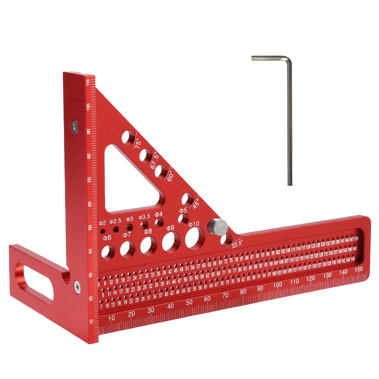 IGXX Escuadra de Carpintero 3D Multiángulo de Aleación de Aluminio (165 mm) con Transportador, Llave & Pasador - Herramienta Métrica para Carpintería, Construcción e Ingeniería