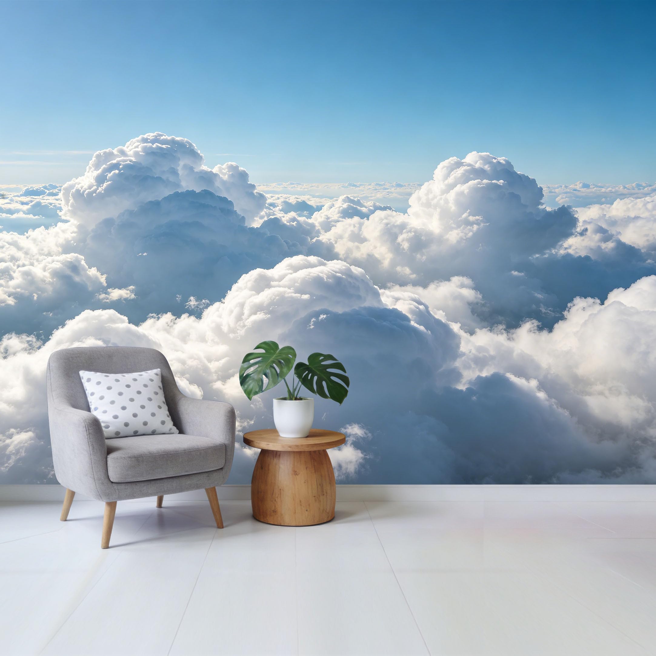 Custom Size Wall Mural Sky Clouds Landscape Blue Horizon Aerial View Removable Self Adhesive Fabric Home Wall Decor for Living Room Bedroom Bathroom