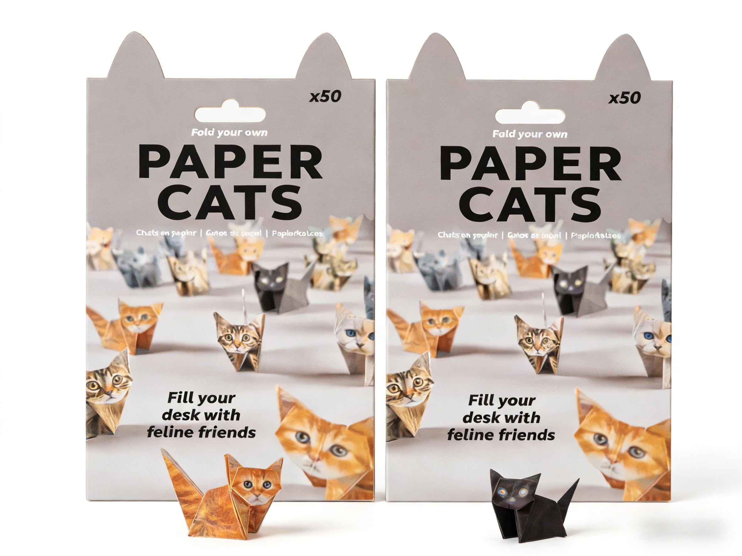 Flhlxzm 100pcs Paper Cats Origami Kit, DIY 3D Creative Origami Animal Set Fold Your Own Feline Friends Handmade Desk Decoration Craft for Adults & Teens (2 Cat)