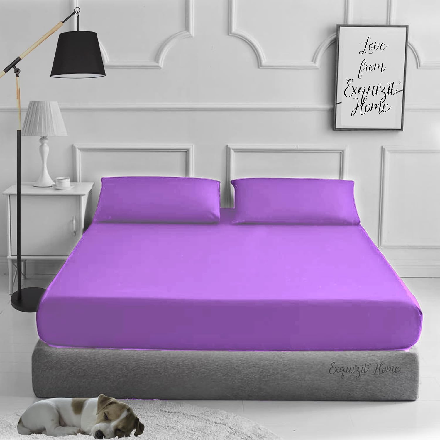 EXQUIZIT HOME® Fitted Bed Sheet with Pillowcases Pack of 1, Plain Dyed Poly Cotton Percale Easy Care 180TC Bed Sheet - Image 3