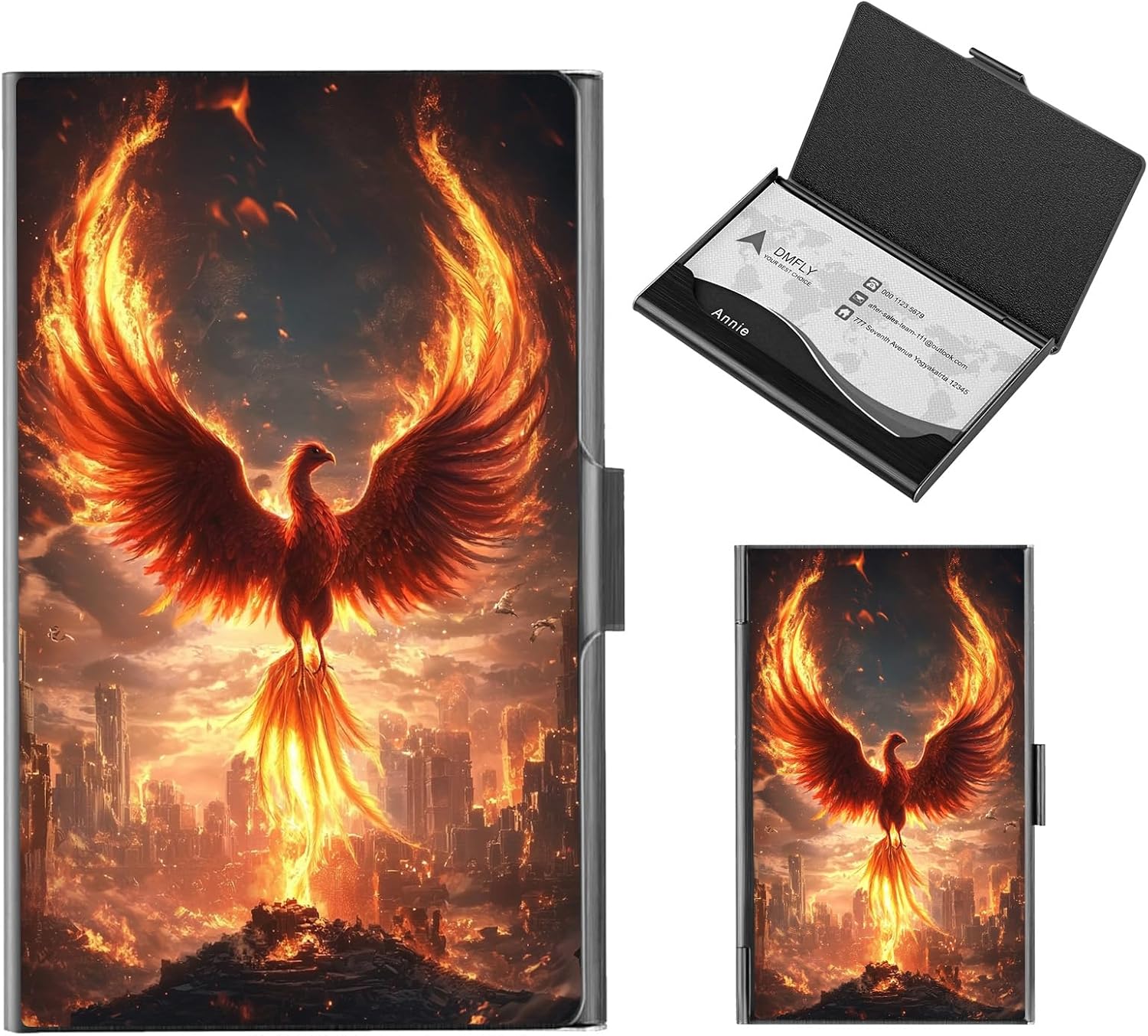 Professional Stainless Steel Business Card holder, Slim Ultra-Thin Metal Cards Organizer with Buckle Style Shut, Phoenix Small Portable Pocket Business Card Case for Women Men