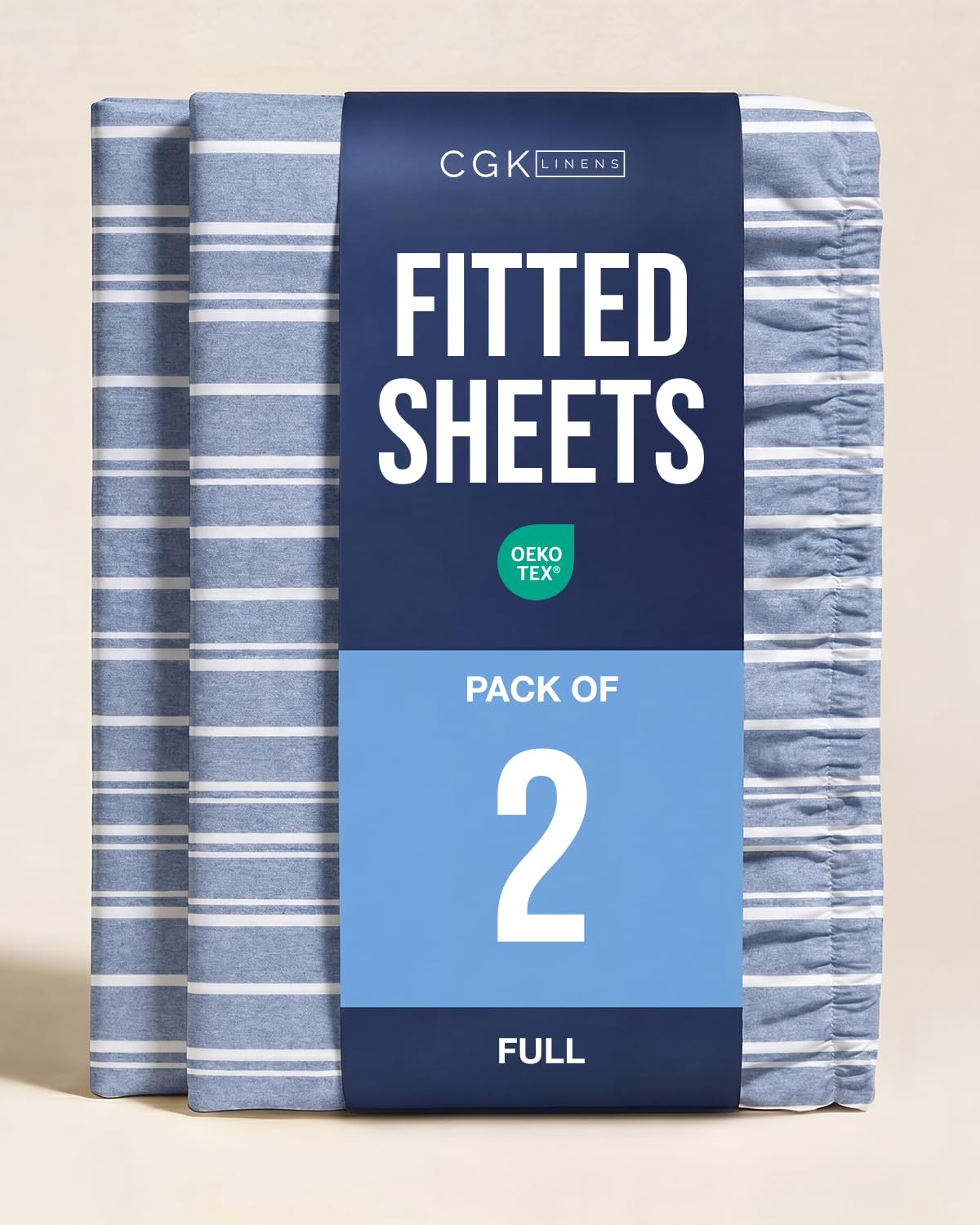 Full Fitted Sheet - Pack of 2 Single Fitted Bottom Sheet - Blue Stripes