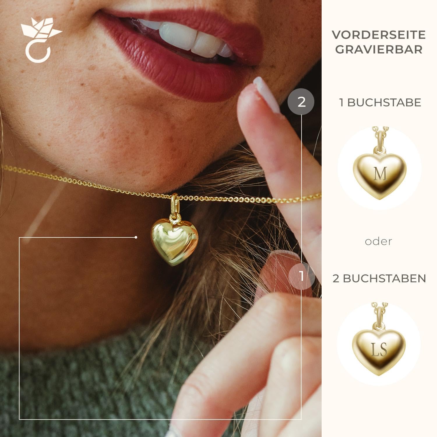Amoonìc Herzkette Gold mit Gravur Halskette Damen Silber 925 vergoldet | Frauen Kette mit Herz Anhänger personalisiert Initialen Buchstabe Name zum Gravieren, Schmuckgeschenk für Sie Freundin Mutter