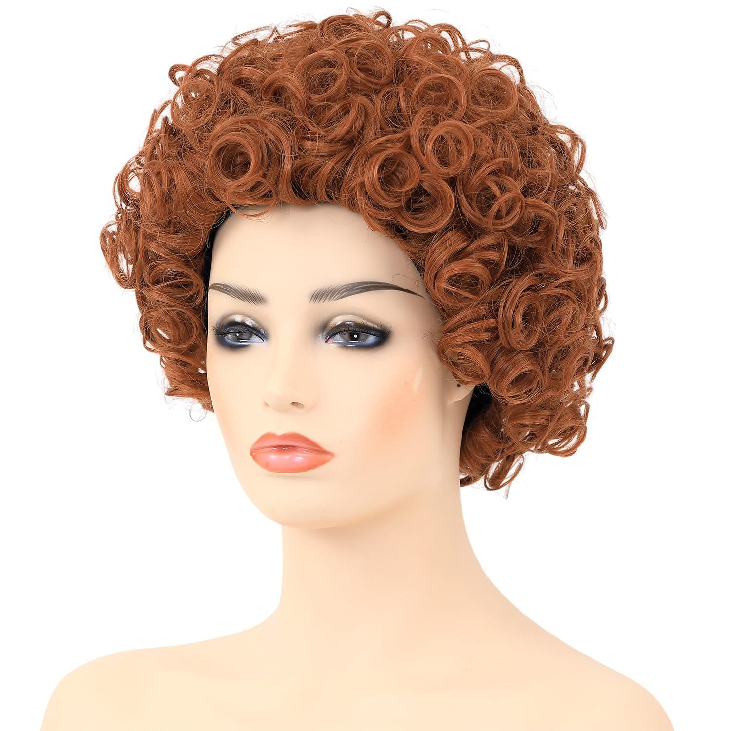 Red Orange Curly Wig for Women Costume Short Synthetic Hair Wigs for Adults Women’s Mens Cosplay Halloween Party (Red Orange) - Image 2