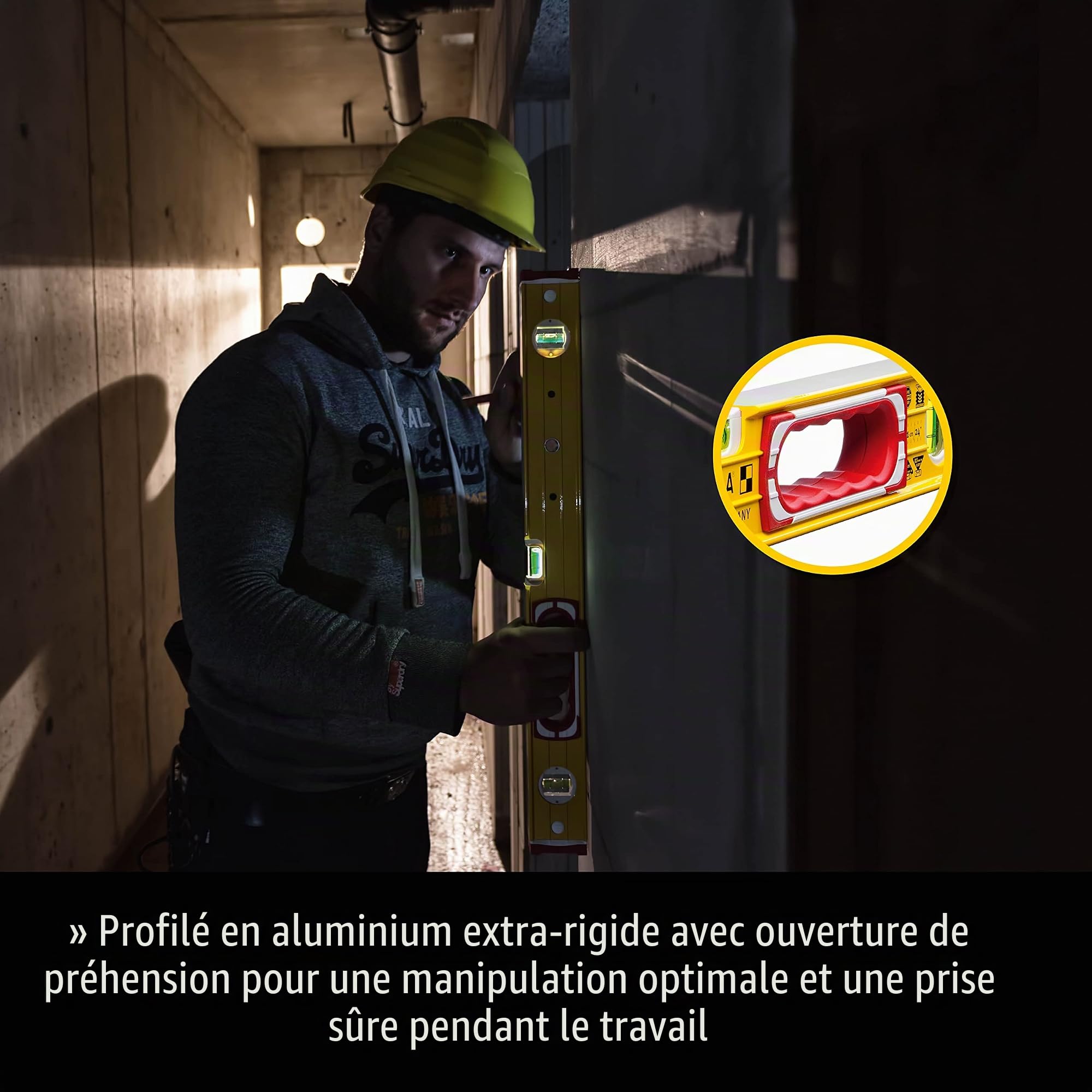 STABILA Niveau Type 196-2 LED, 61 cm, profilé en aluminium extra-rigide, 1 fiole horizontale/1 fiole verticale LED, 1 poignée, embouts amortisseurs, antidérapant, Made in Germany