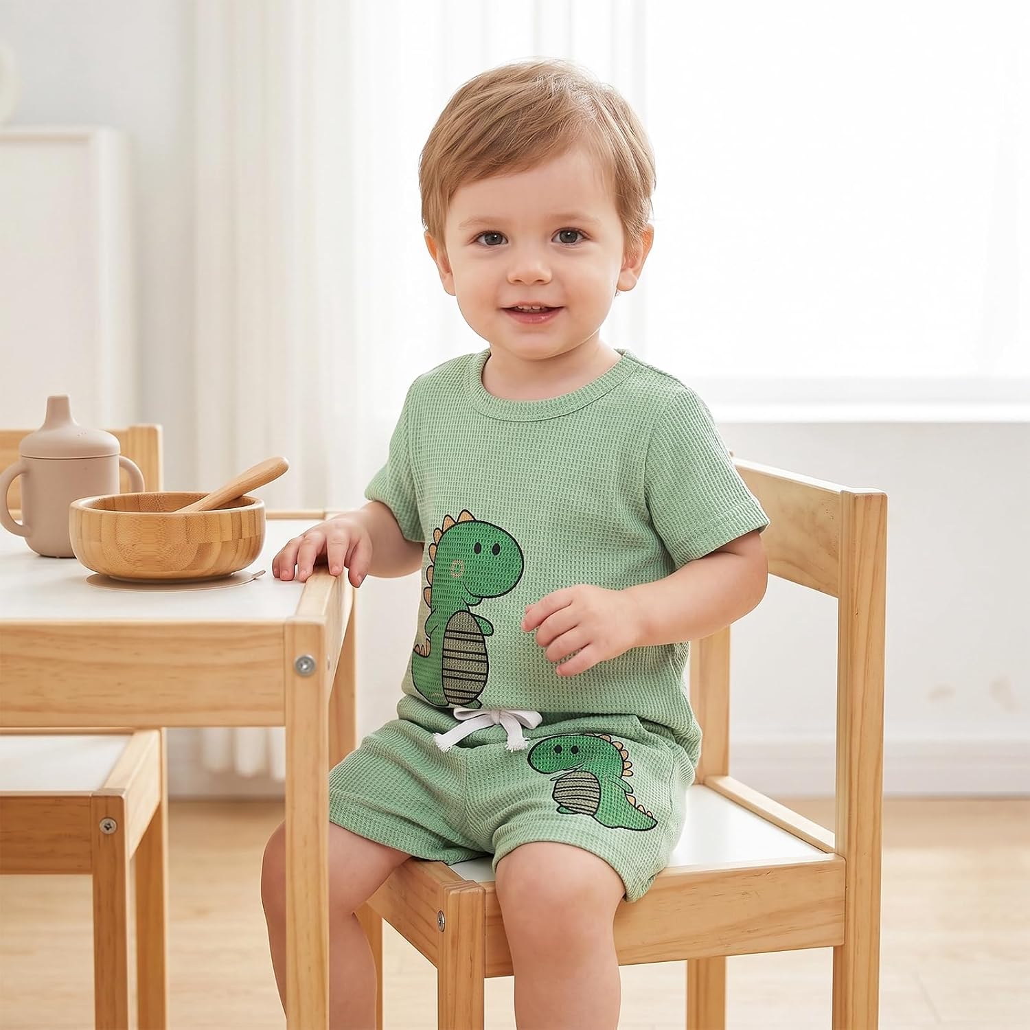 Baby Boy Clothes Toddler Summer Outfits Cute Dinosaur T-Shirt Tops + Casual Pocket Shorts Set 12 Months-4 Years Old