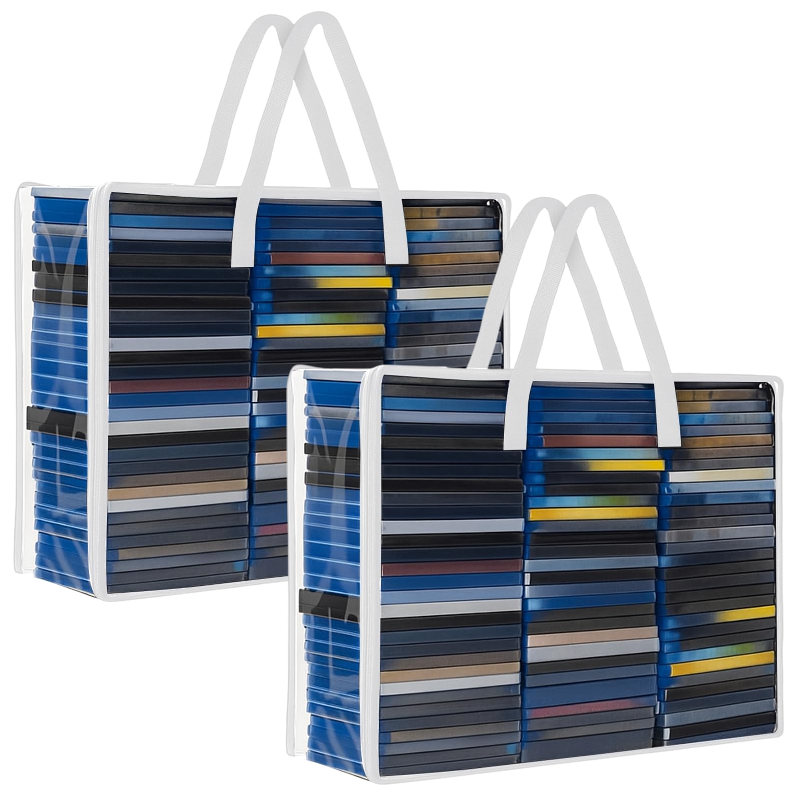 Buryeah Set of 2 DVD Storage Bags, Storage Case Holder Organizer Holds up to 360 DVDs Clear Plastic Bags Video Game with Carrying Handles and Zipper, Media Organizer for Movie VHS(White)-image-13
