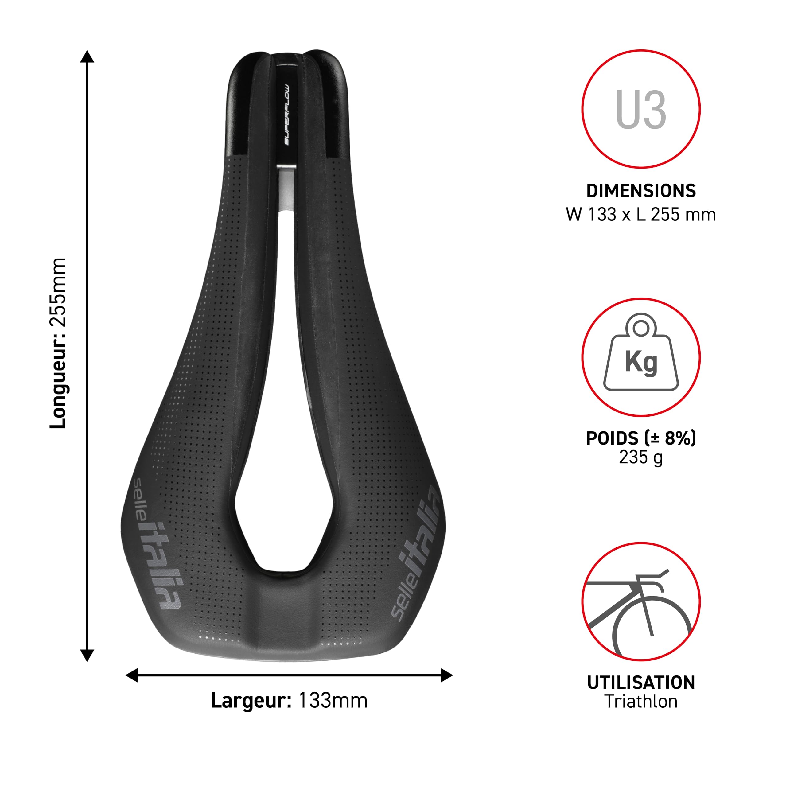 Selle WATT Gel Superflow TI noir - U3, Nera