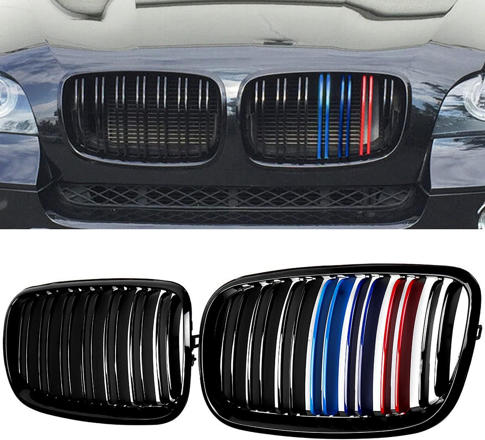 Grill Gloss Black M Color Compatible with 2007-2014 BMW X5 E70 X6 E71 Front Kidney Grille ABS with Double Slats