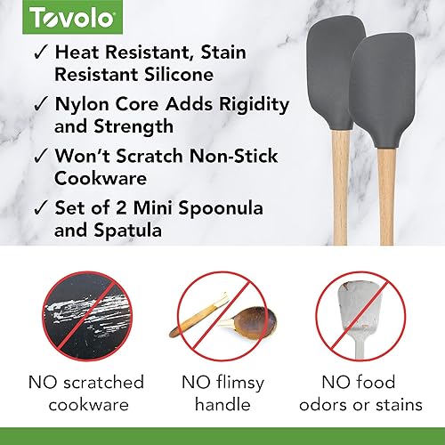 Miniatura 4 de Tovolo Flex-Core - Mini espátula y cuchara con mango de madera, utensilio de cocina, resistente al calor y sin BPA, seguro para utensilios de cocina