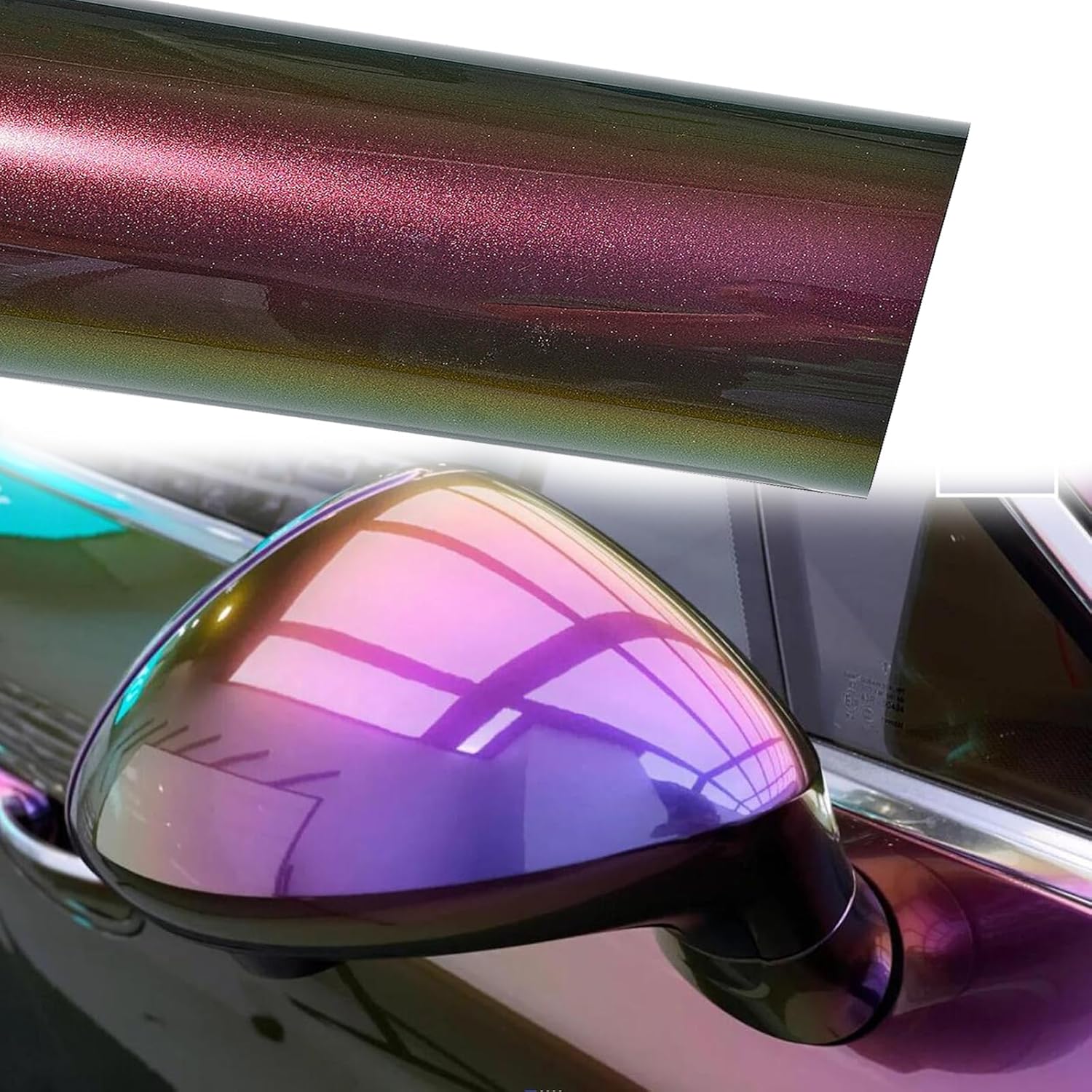 Tricolored Chameleon Vinyl Wrap Roll, Violet Puple Lime Color Changing Vinyl Auto Body Wraps Film for Car Interor Motorcycle (29.53" x 60")