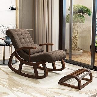 WOOD ART INDIA Teak Wood Modern Ergonomic Rocking Chair with Footrest (Brown) Price In India