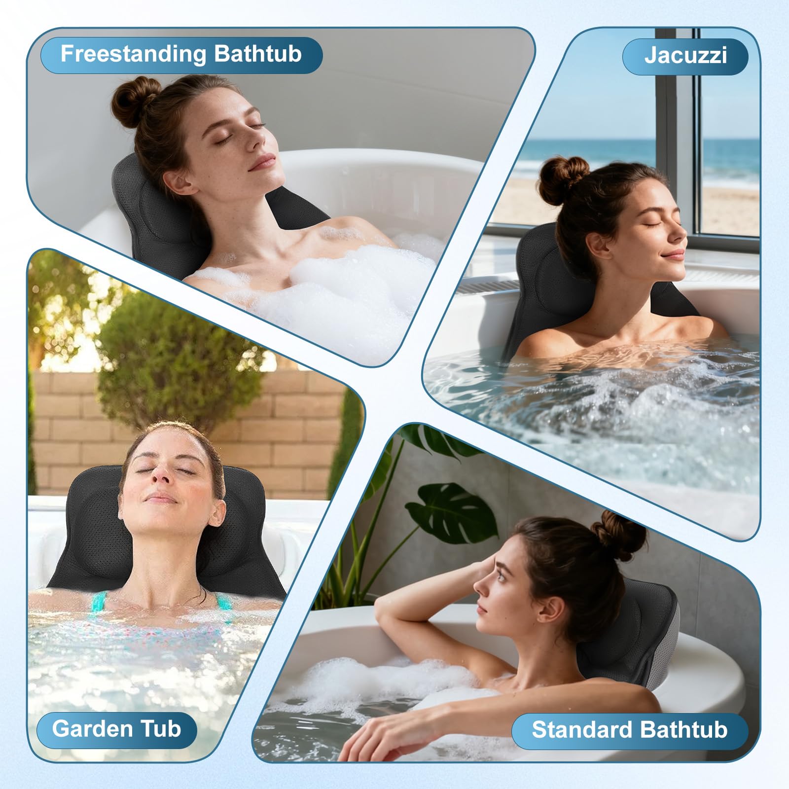 Badewannenkissen Ganzkörper 138x45 cm - Schnelltrocknendes Badekissen mit Kopf- & Rückenpolster - Hautfreundliche Badewannenmatte für Standard Whirlpool Freistehende Wannen