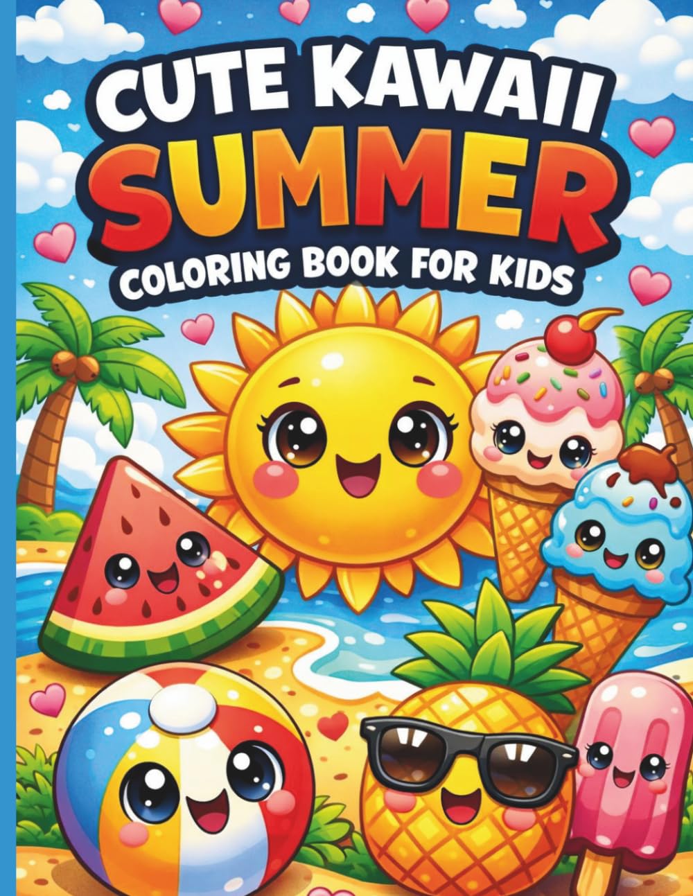Cute Kawaii Summer Coloring Book For Kids: Fun Beach, Ice Cream and Sunshine Coloring Pages | Bold and Easy Activity Gift for Boys and Girls