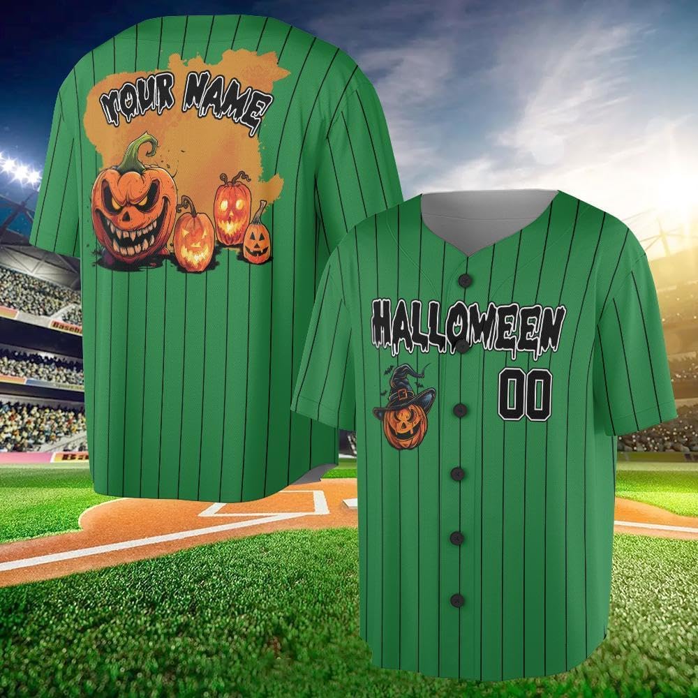 Custom Halloween Baseball Jersey for Men Women, Spooky Season Pumpkin Shirt