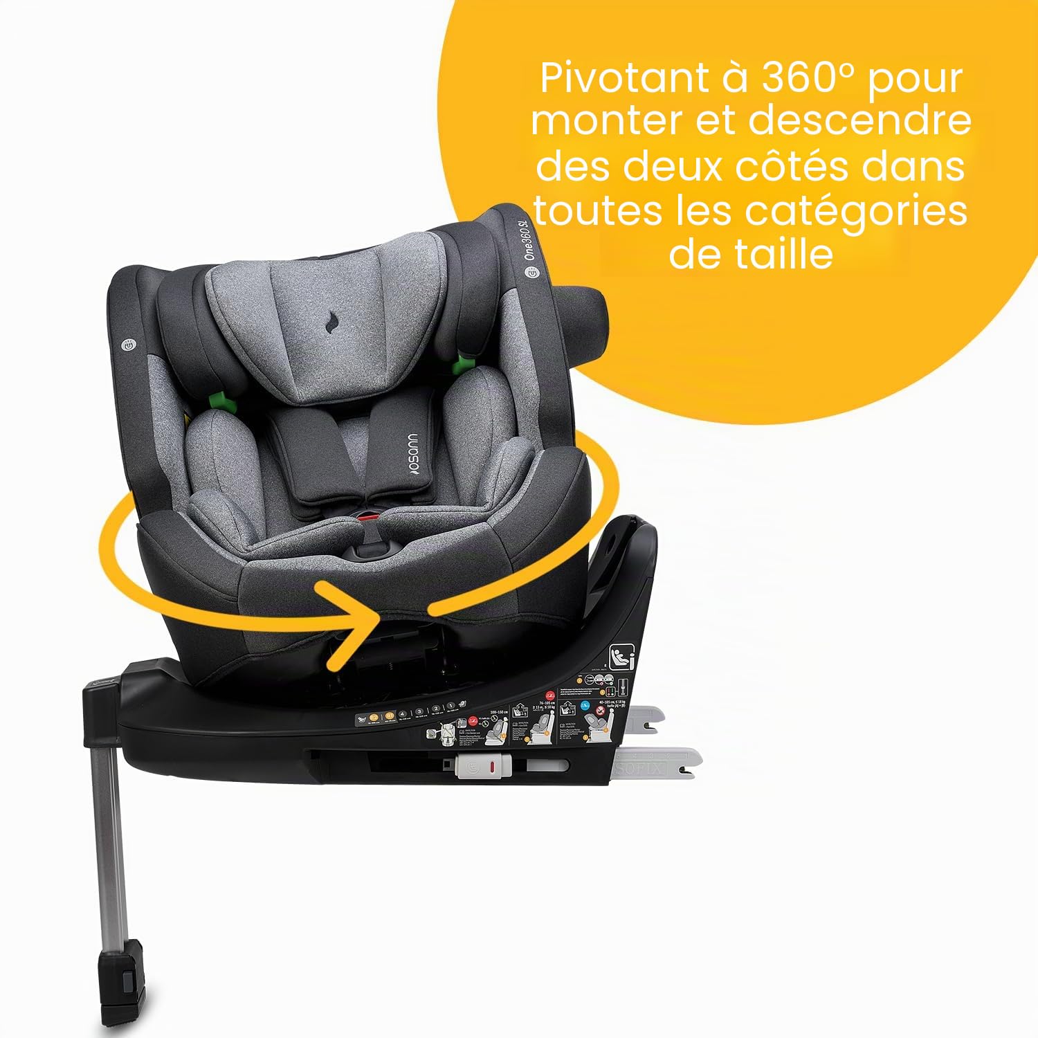 OSANN - Siège auto bébé/enfant One360 SL Rotatif 360° Isofix/Jambe de force - 40-150 cm - 0 à 12 ans - Groupe 1/2/3 - Gris, Hauteurs 14 positions, Dos/Face à la route, Supports pour sangles d'épaules