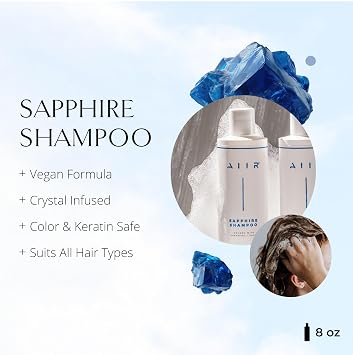 AIIR Sapphire Shampoo - Natural Hair Growth & Shine Formula - Crystal Infused, Vegan, Sulfate-Free, Color-Safe Professional Hair Care - 8 oz
