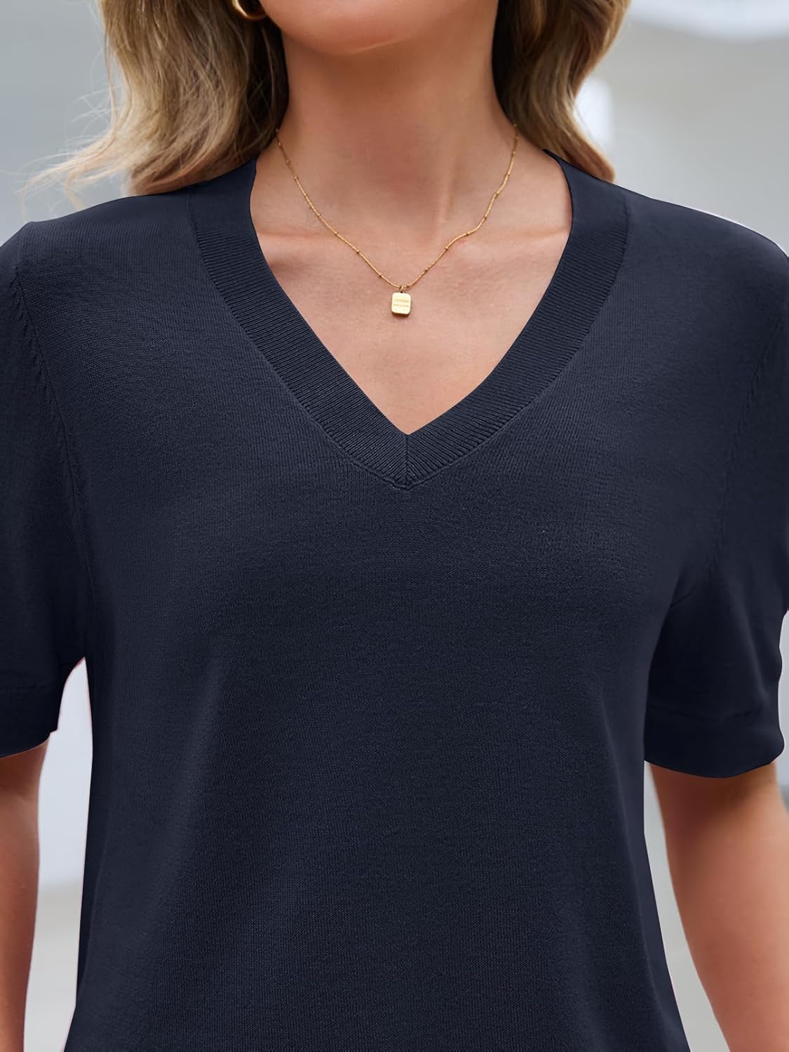 MEROKEETY Women's Short Sleeve Sweater Summer Business Casual Tops V Neck Lightweight Knit Work Shirts 2026 - Image 4