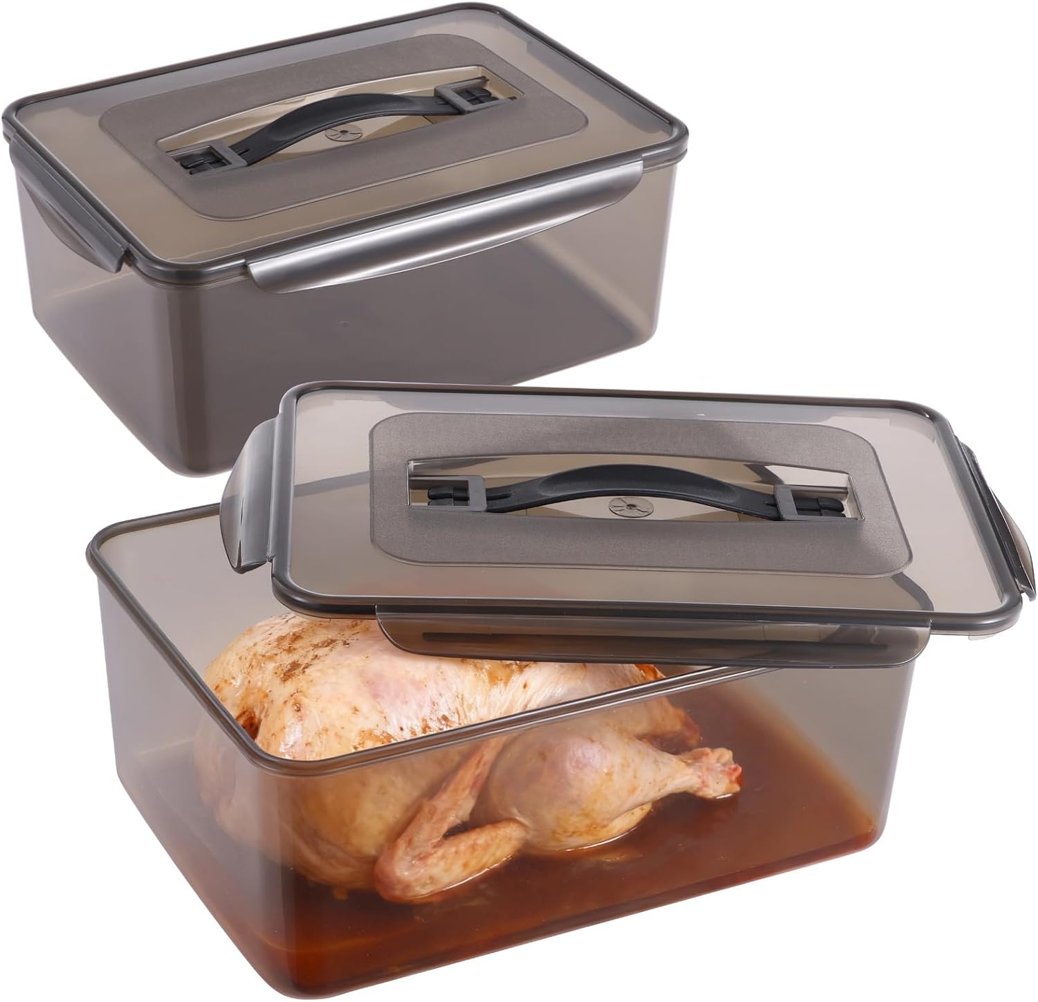 2 Pcs Marinating Containers with Lids, 12.5 and 8.3 Quart Airtight Brining Containers, Plastic Food Storage Containers with Handles for Meat, Turkey, Meal Prep, Grilling Accessories