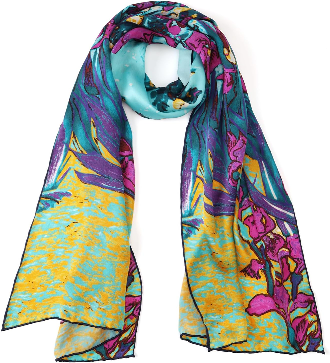 JWSilk Long Charmeuse Silk Scarf Classic Art Print