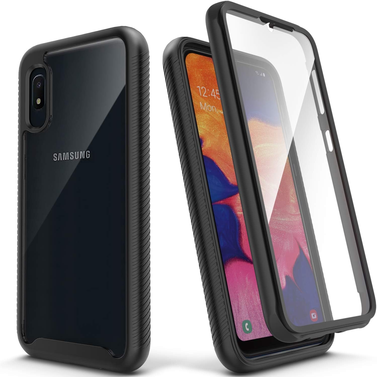 IDweel Galaxy A10e Full-Body Clear Case, Full-Body Shockproof Case with Build in Screen Protector Heavy Duty Shock Resistant Hybrid Cover for Galaxy A10e, Black/Clear