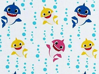 FlashPhoenix Quality Sewing Fabric Size 18" x 22"Fat Quarter Baby Shark Family Bubble Blast 100% Cotton Fabric