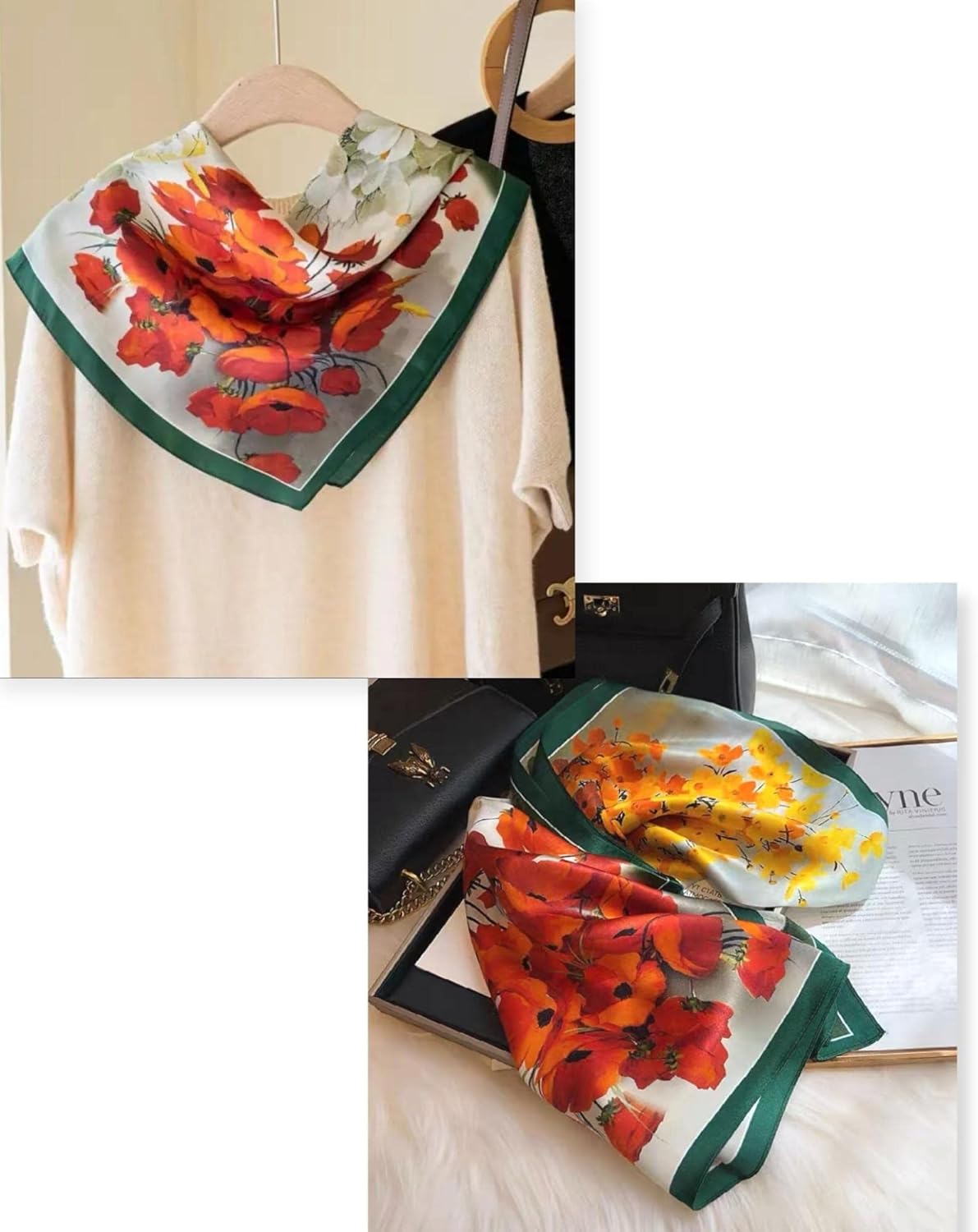 PoeticEHome 100% Pure Mulberry Silk Square Scarf 27"x27" Women Neckerchief Headscarf Gift Packed - Image 4