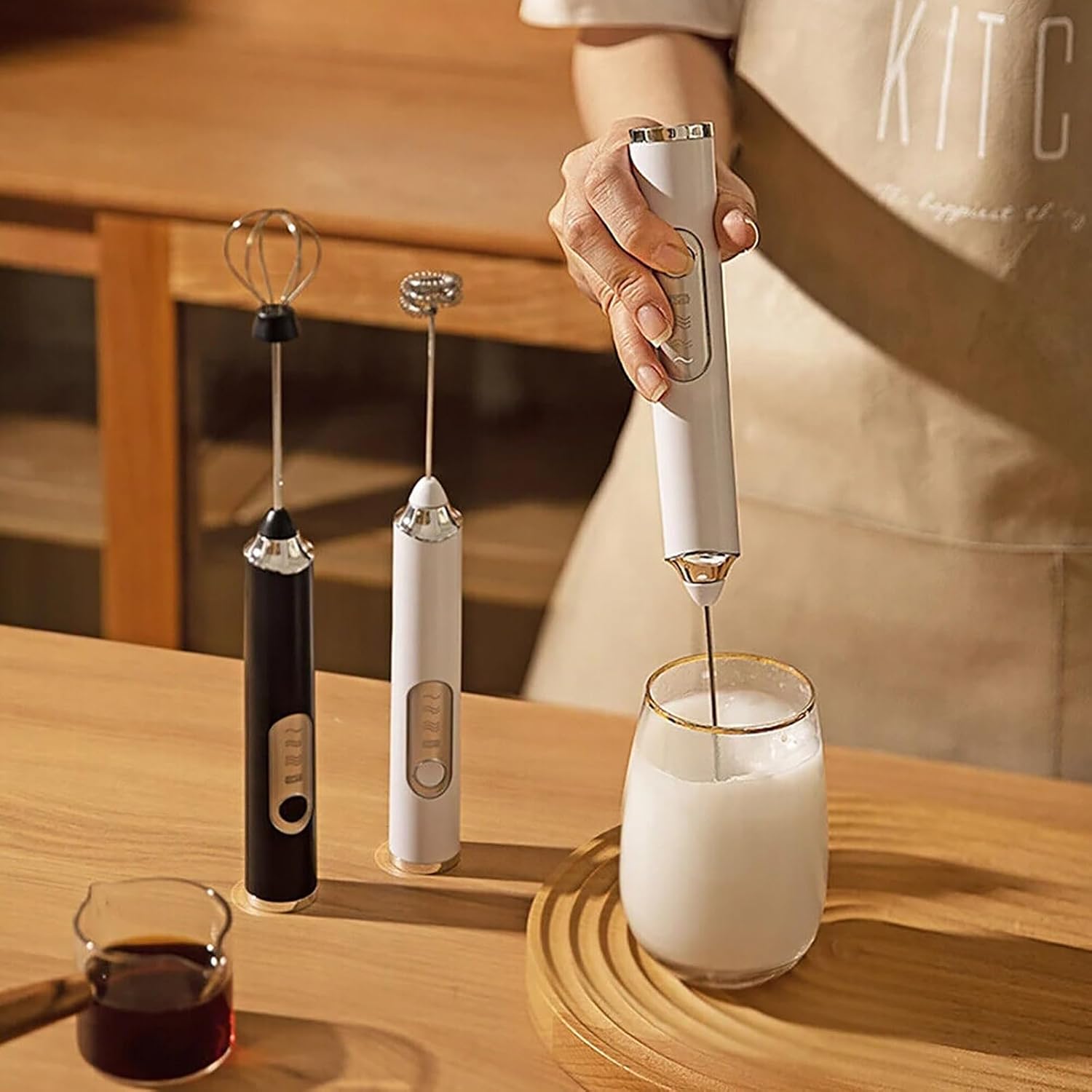 White Mini Electric Foamer Milk Frother Egg Beater Stirrer Mixer Tool