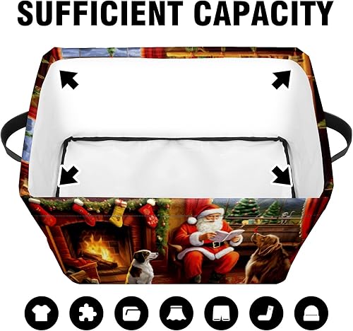 Christmas Basket-Perfect Laundry Basket Storage Bin for Bathroom, Laundry, Baby Nursery Clothes, Linen Closet, Kitchen Pantry and Gingerbread Christmas Décor 16×12×8 Inch(santa)