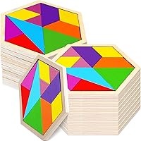 Vista 1 de Meooeck Paquete de 12 rompecabezas de madera Tangrams con forma de F, bloques de lógica cerebral para juegos, regalos educativos para adultos