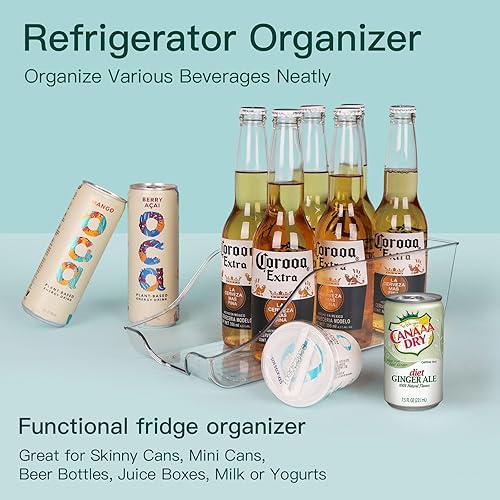 Miniatura 5 de Paquete de 4 cubos de refrigerador para almacenamiento de despensa, organizador de latas para refrigerador, soporte de bebidas, transparente