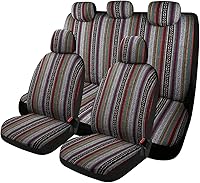 Vista 21 de PONYJOYUP Baja Saddle Blanket - Fundas de asiento de automóvil, 4 piezas delanteras, transpirables y lavables, tejido a rayas, funda de asiento