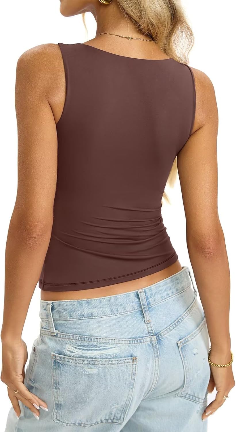 Womens Double Lined Tank Tops Boat Neck Fitted Top Basic Sleeveless Shirts Y2K Summer Going Out Outfits 2026 - Image 6