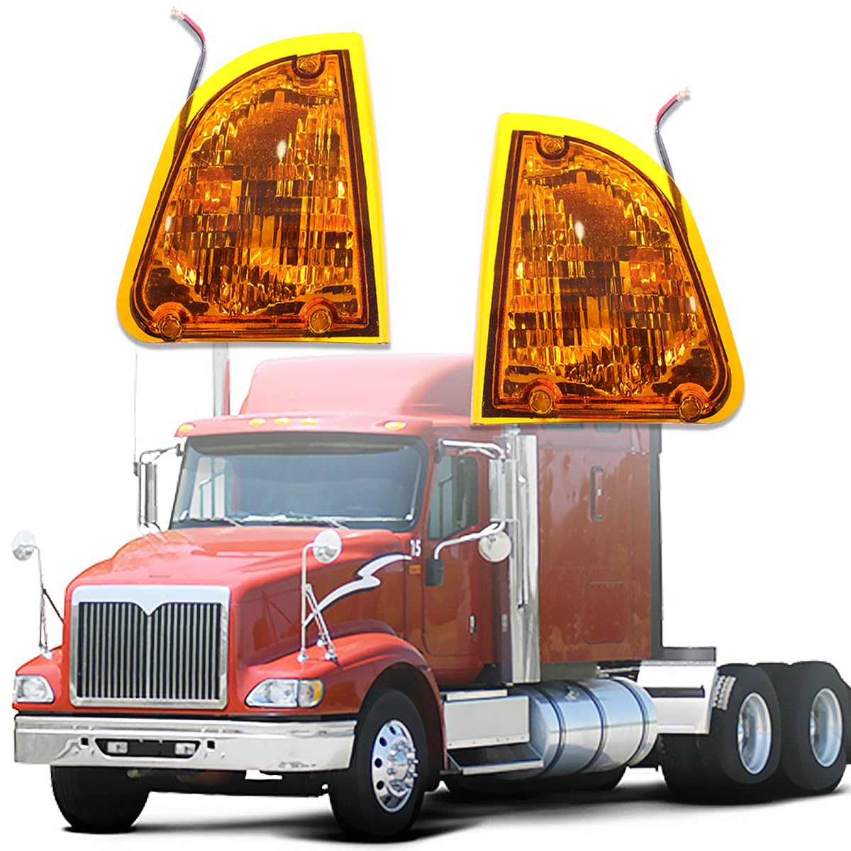 Sterlix Amber LED Turn Signal Lights Compatible with Kenworth T600 T660 K300 T300 T330 Corner Lights Parking Lamps Assembly Replacement Driver Left and Passenger Right Side (Pair)