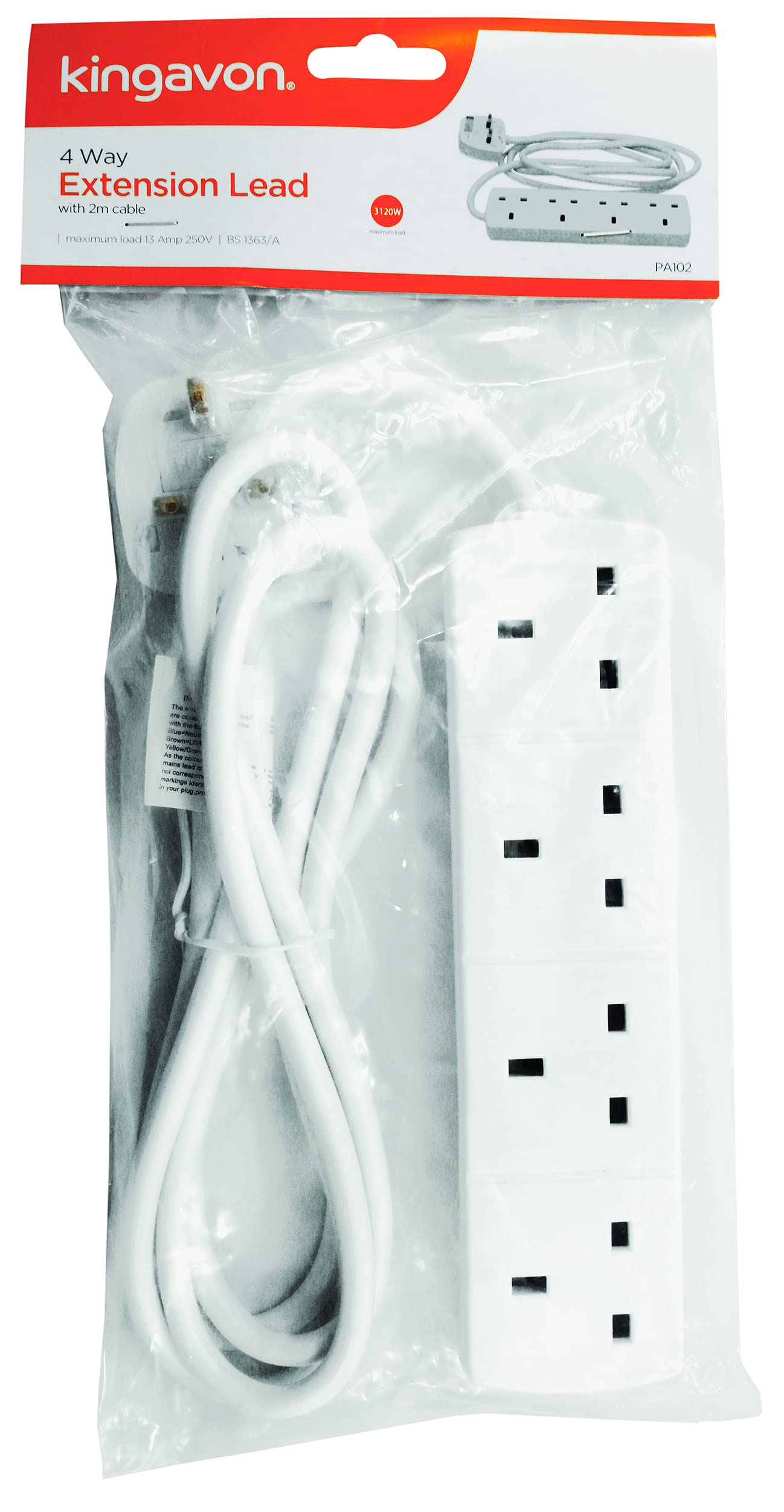 Kingavon - 4-Way Extension Lead with 2m Cable