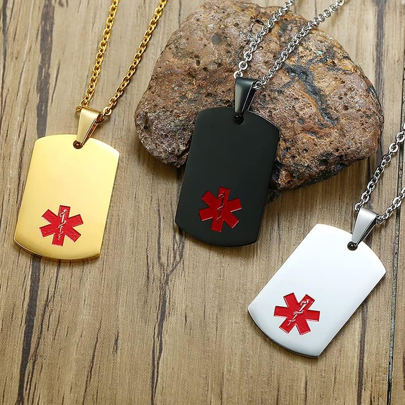 Miniatura 3 de Collar de identificación de alerta médica grabado con láser personalizado para hombres, mujeres, niños y niñas, cadena de acero inoxidable, colgante