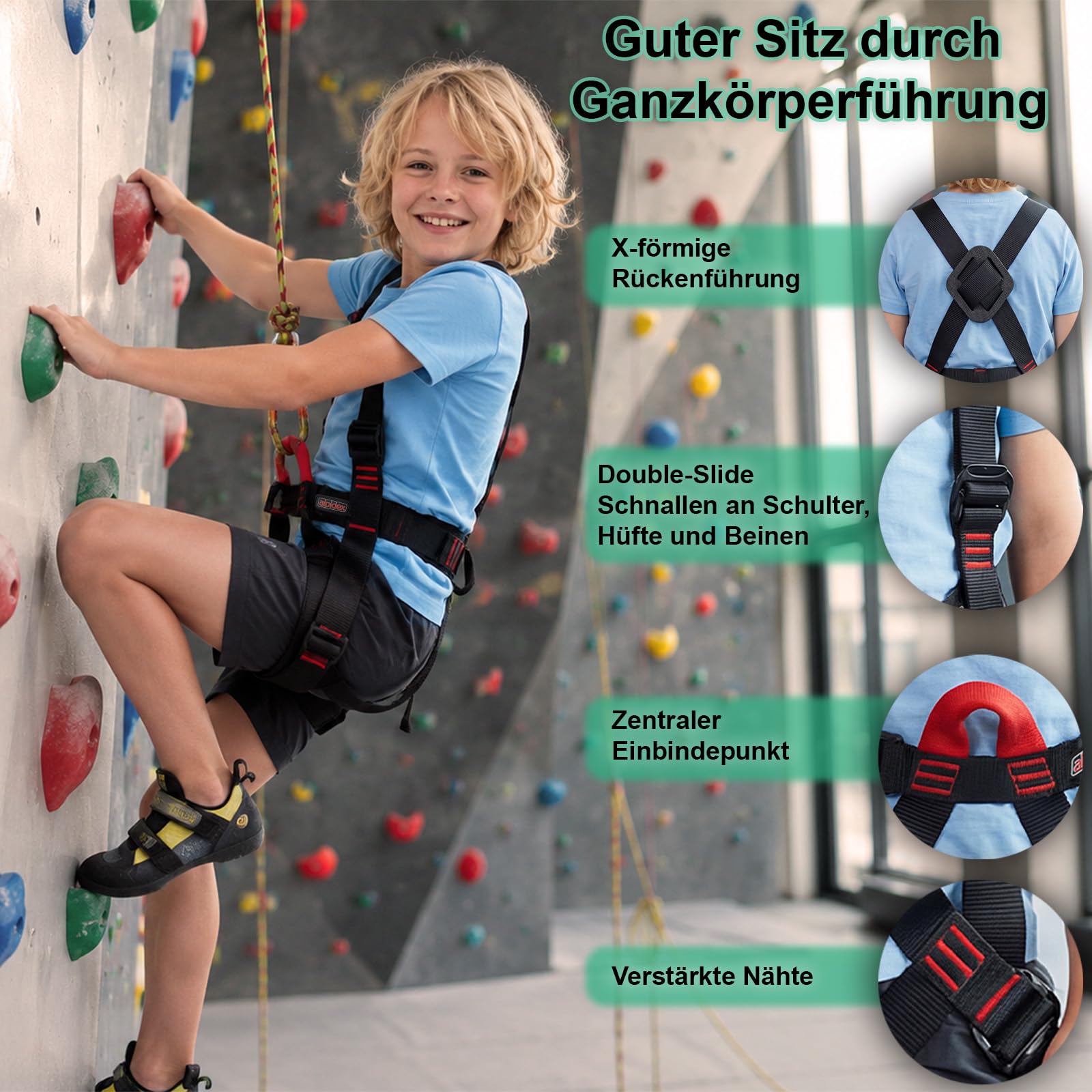 ALPIDEX Klettergurt für Kinder – Komplettgurt Typ B nach EN 12277, stufenlos verstellbar für Klettersteig, Hochseilgarten und Seilpark