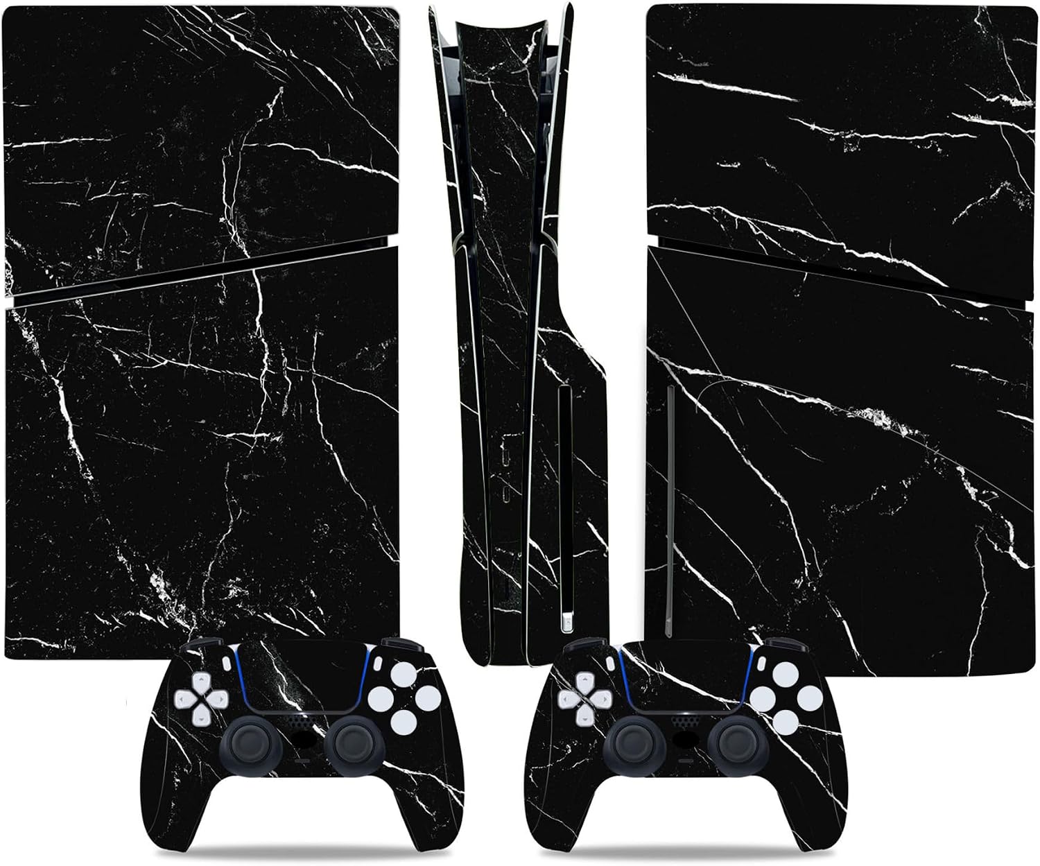 Skin Stickers for PS5 Slim Disc Console and Wireless Controller, Full Set Protective Skin Wrap, Game Accessories Decal Cover for PS5 Slim Disk Marble Black