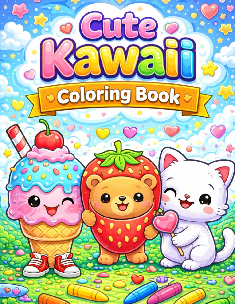 Cute Kawaii Coloring Pages: Adorable Animals, Food & Characters for Kids, Teens and Kawaii Lovers Fun & Relaxing Coloring Book